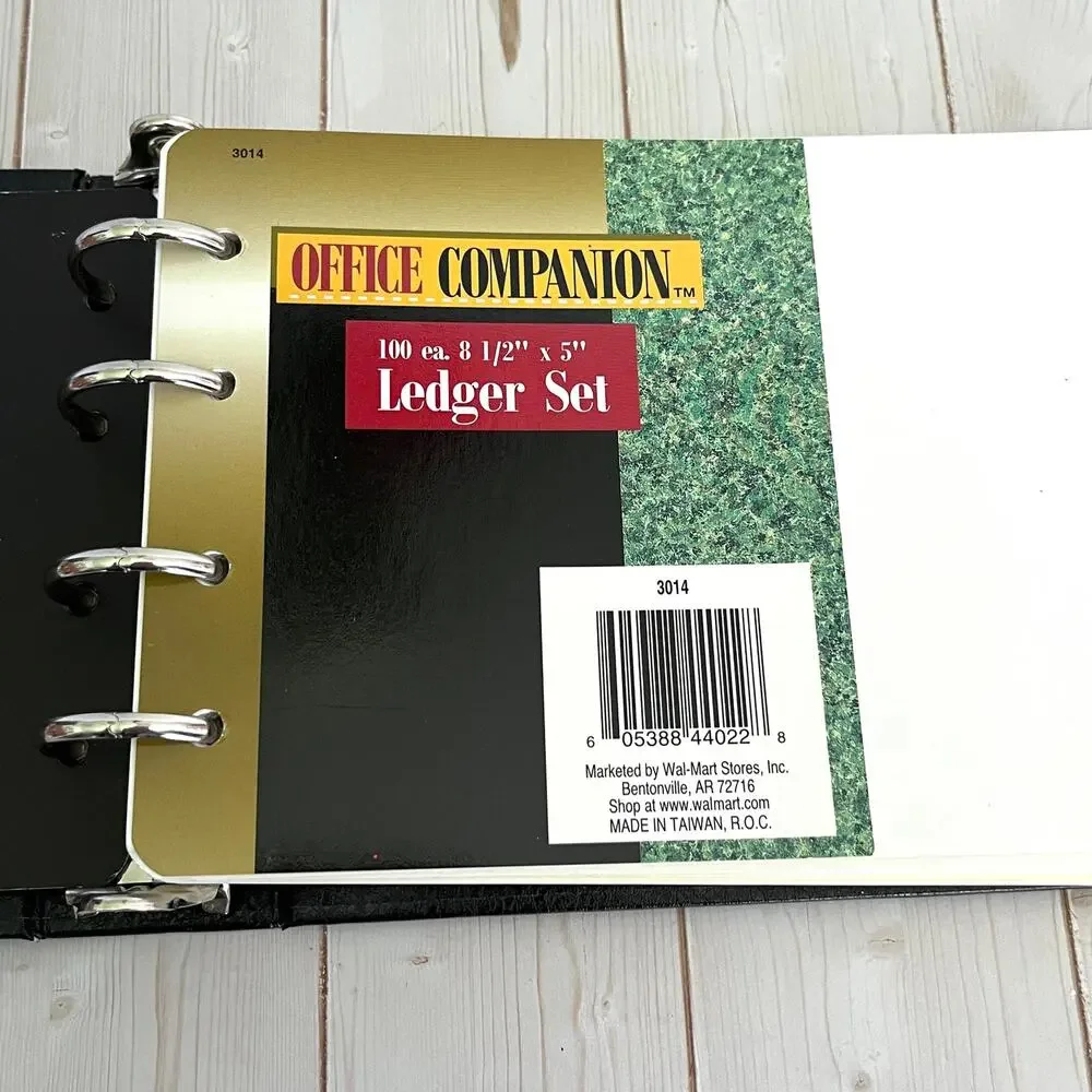 Vintage Black Hardcover 4-Ring Ledger Binder with Dividers and 84 Ledger Pages